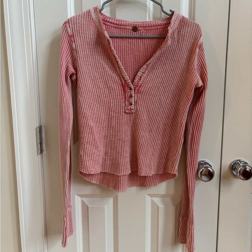 Free People Waffle Knit Henley Top